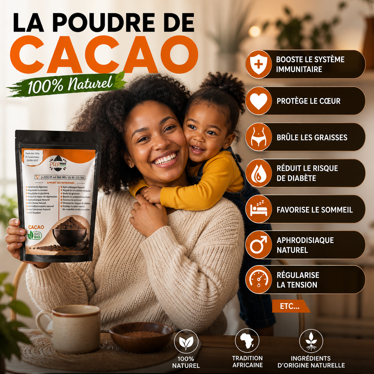 🍫 Poudre de Cacao Naturelle Bio  | Santé Verte