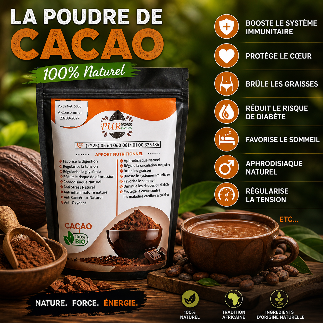 🍫 Poudre de Cacao Naturelle Bio  | Santé Verte